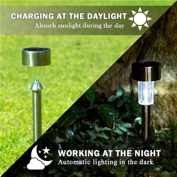 16 Pack Stainless Steel LED Landscape Lights - Waterproof Solar Pathway Lights - Picture 3 of 7